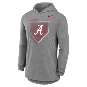 Men's Nike Gray Alabama Crimson Tide 2026 NCAA Baseball Men's College World Series Dugout Long Sleeve Hooded T-Shirt