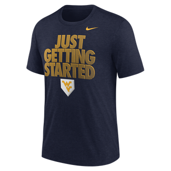 Men's Nike Heather Navy West Virginia Mountaineers 2026 NCAA Baseball Men's College World Series Dugout Tri-Blend T-Shirt