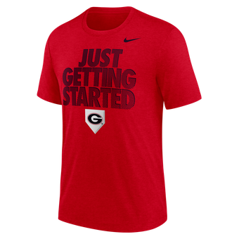 Men's Nike Heather Red Georgia Bulldogs 2026 NCAA Baseball Men's College World Series Dugout Tri-Blend T-Shirt