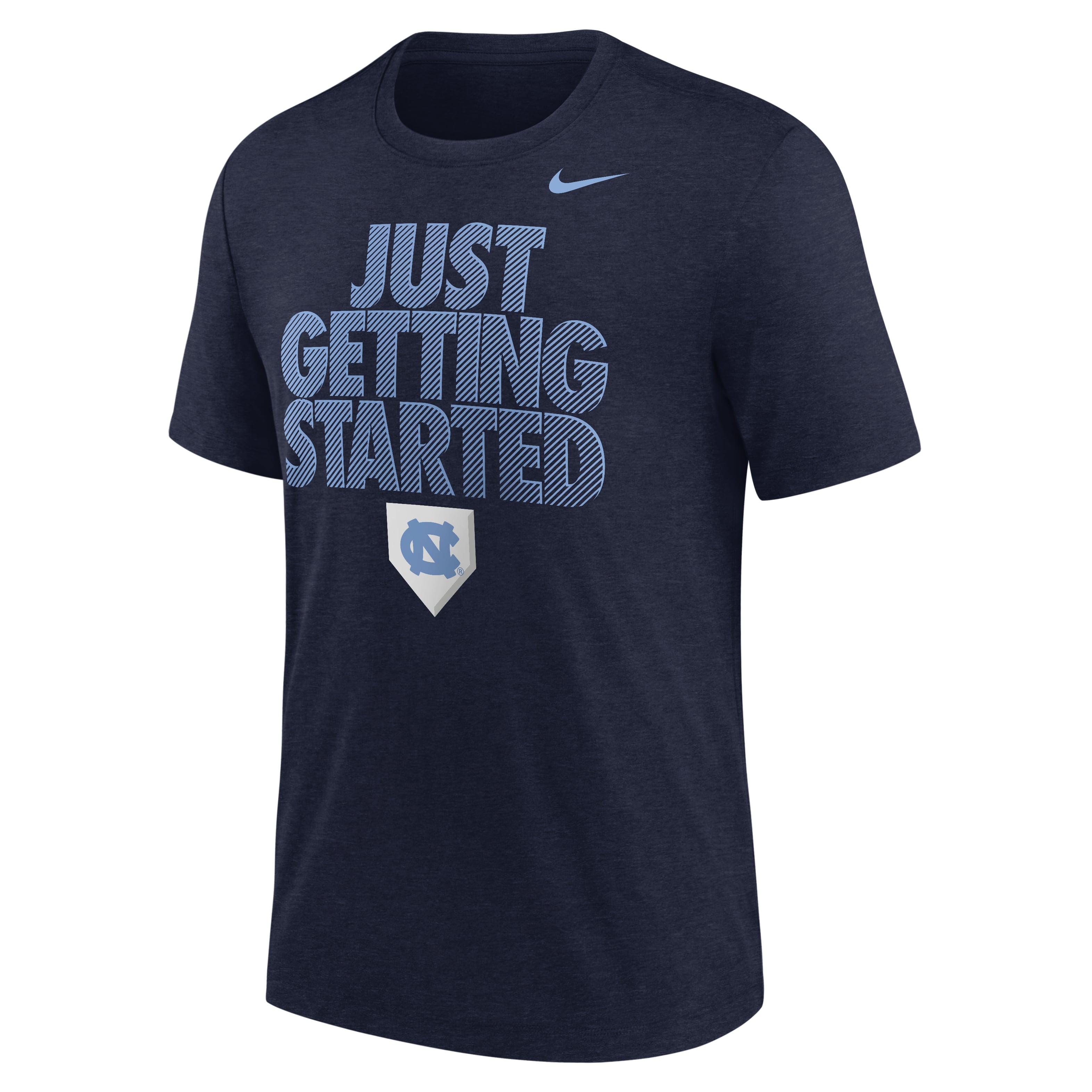 Men's Nike Heather Navy North Carolina Tar Heels 2026 NCAA Baseball Men's College World Series Dugout Tri-Blend T-Shirt