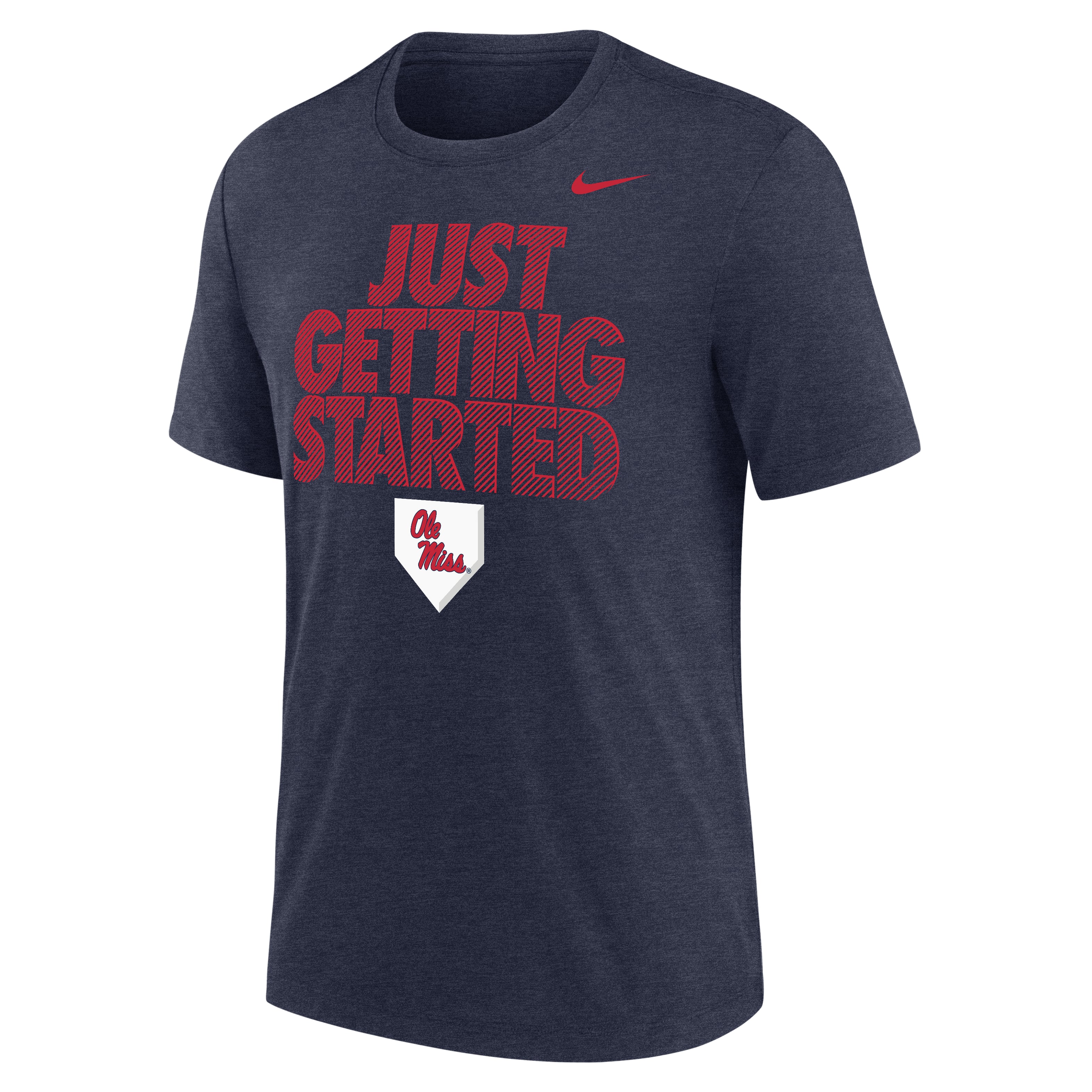 Men's Nike Heather Navy Ole Miss Rebels 2026 NCAA Baseball Men's College World Series Dugout Tri-Blend T-Shirt