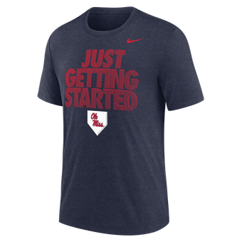 Men's Nike Heather Navy Ole Miss Rebels 2026 NCAA Baseball Men's College World Series Dugout Tri-Blend T-Shirt