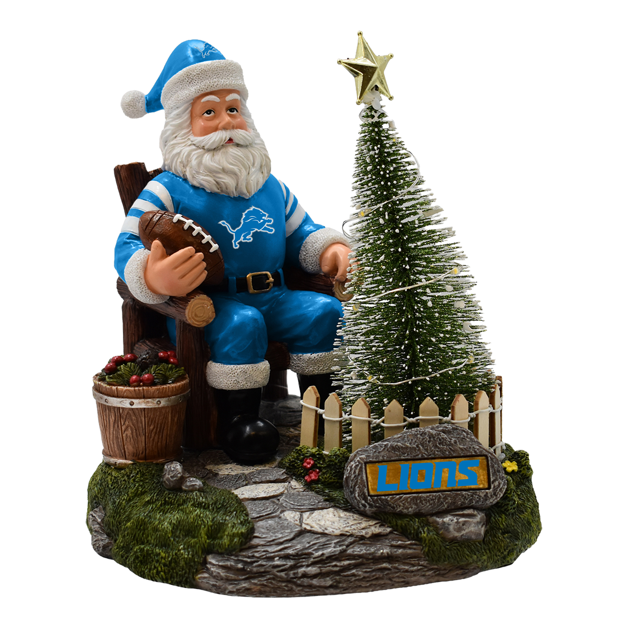 The Memory Company Detroit Lions Santa Figurine with LED Tree