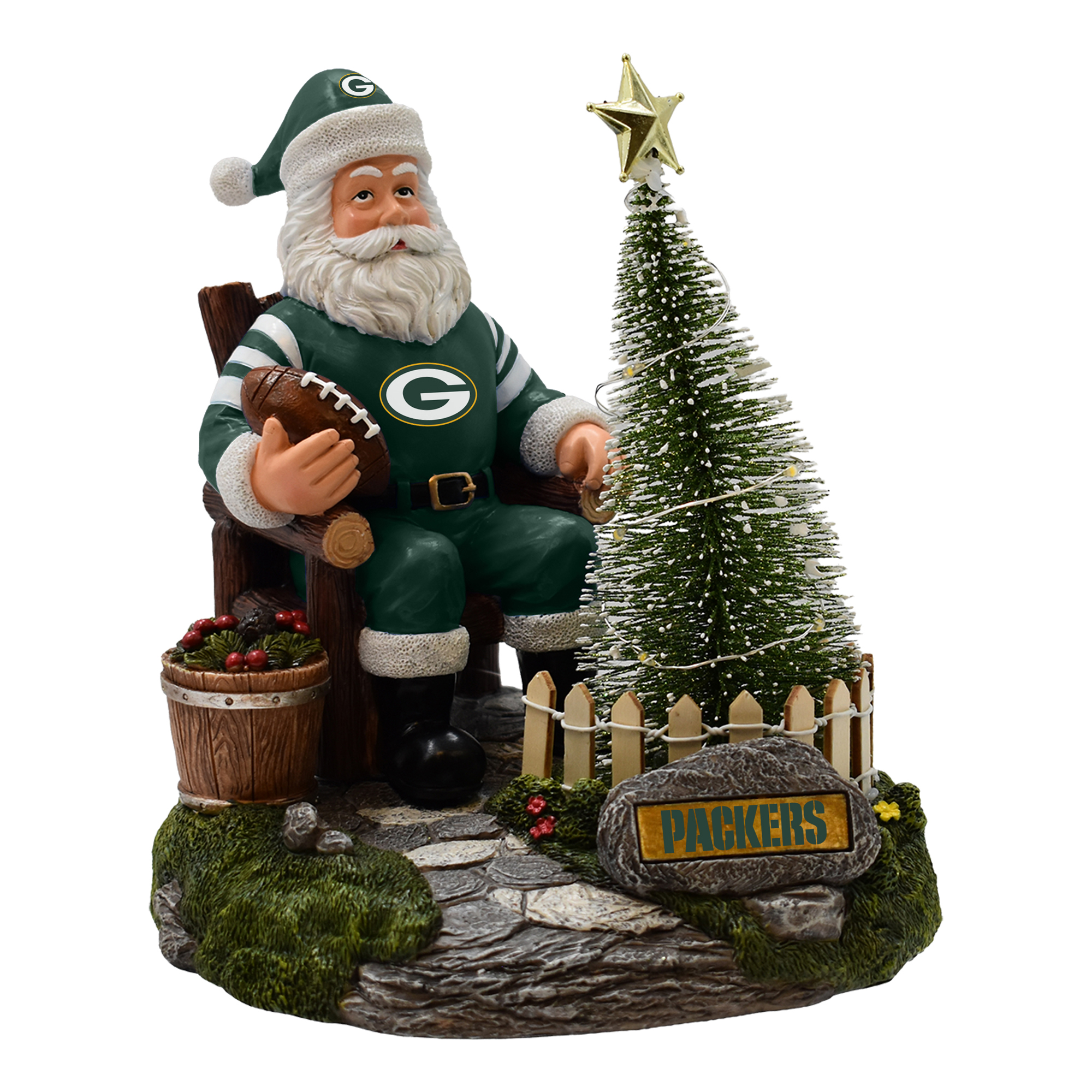 The Memory Company Green Bay Packers Santa Figurine with LED Tree
