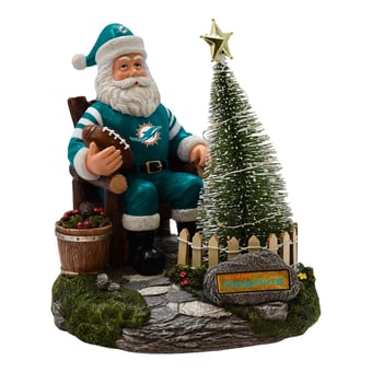 The Memory Company Miami Dolphins Santa Figurine with LED Tree
