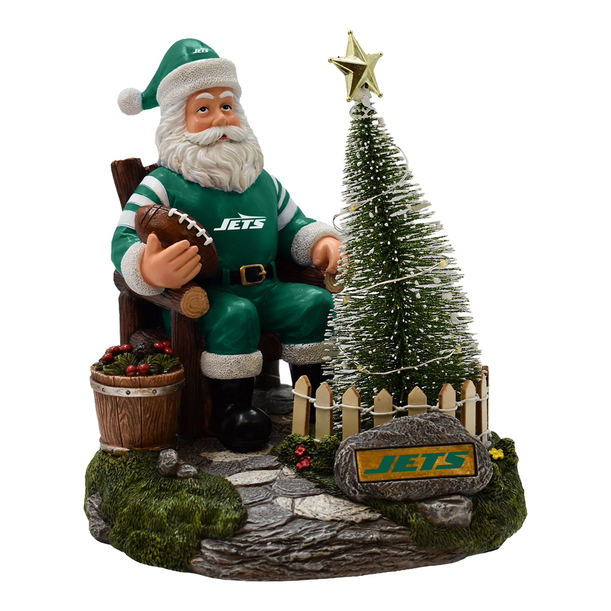 The Memory Company New York Jets Santa Figurine with LED Tree