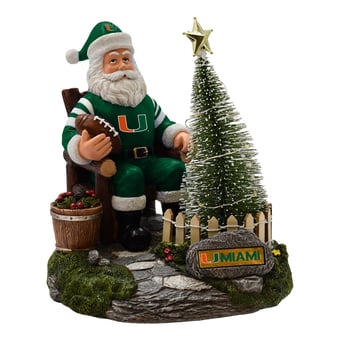 The Memory Company Miami Hurricanes Santa Figurine with LED Tree