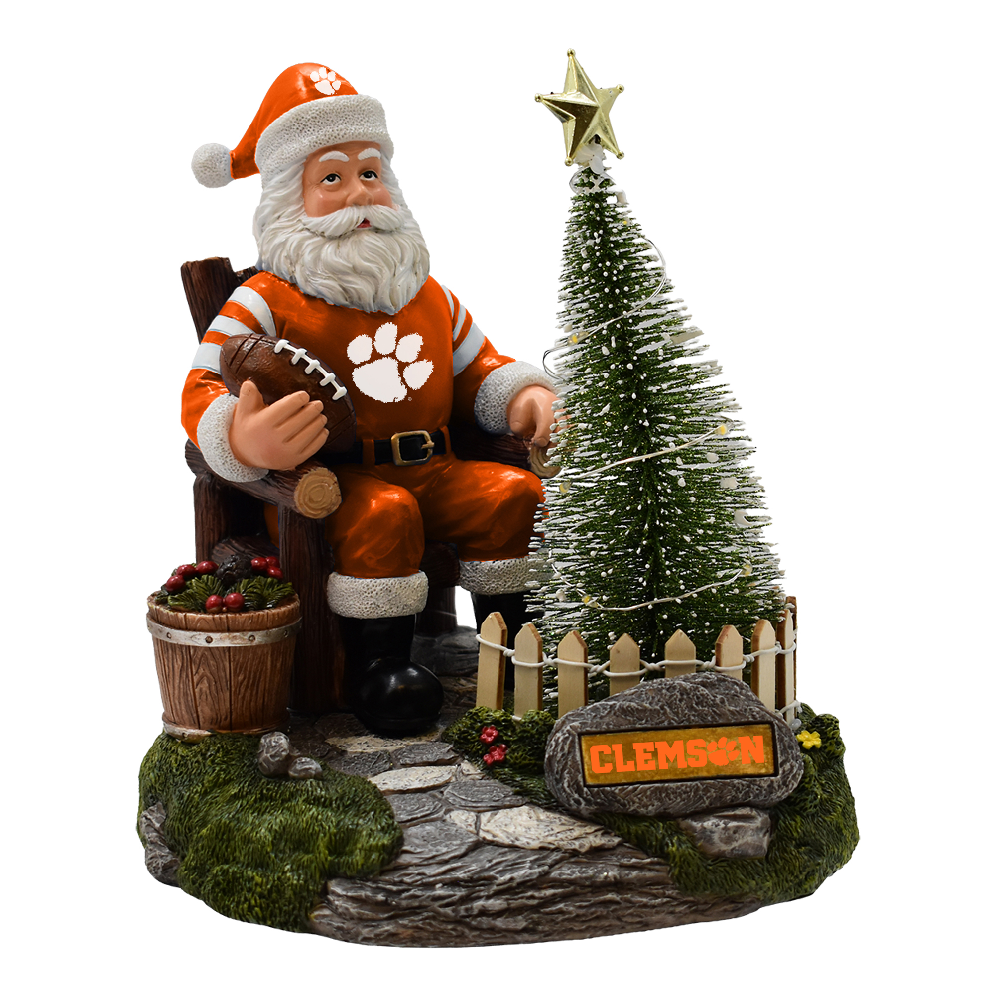 The Memory Company Clemson Tigers Santa Figurine with LED Tree