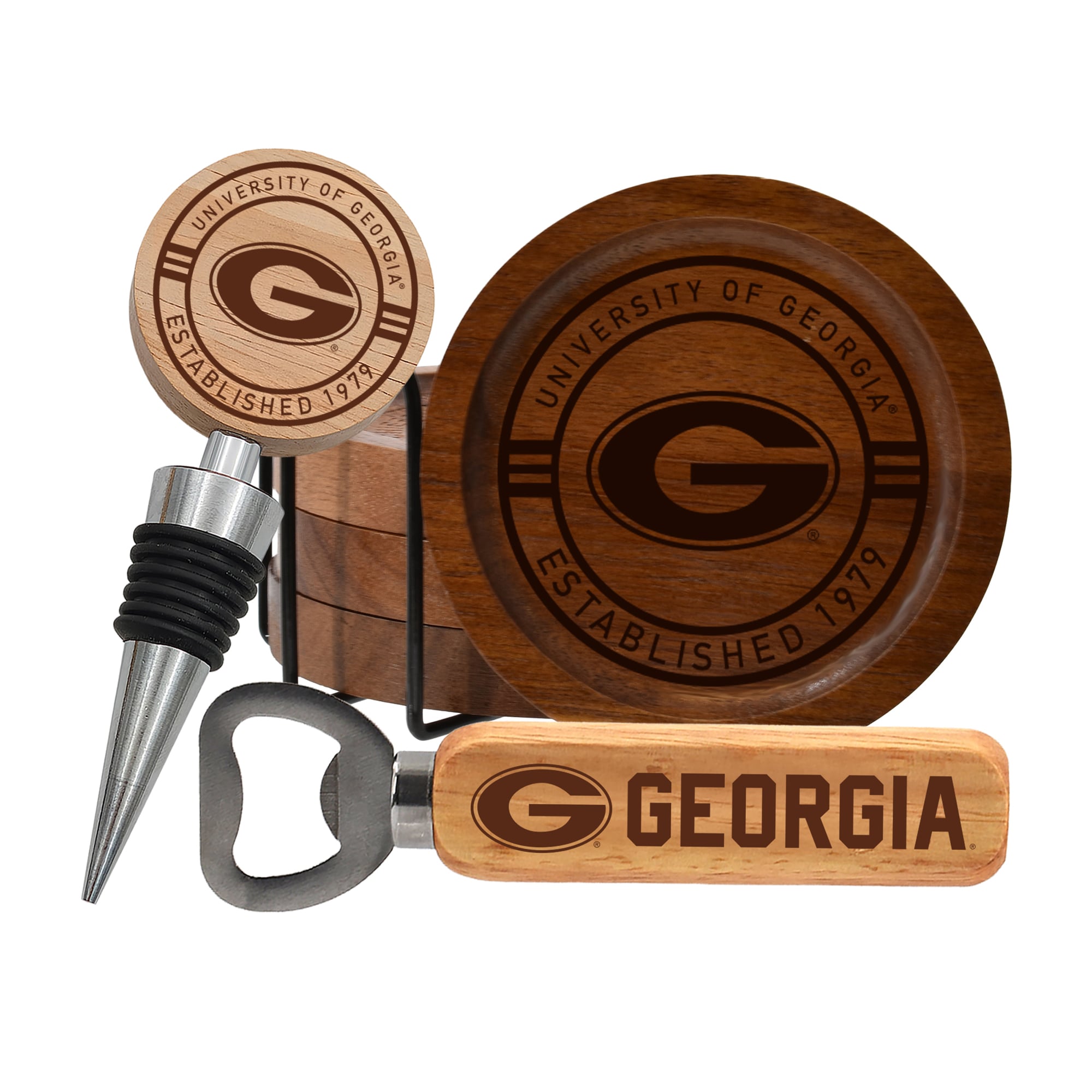 The Memory Company Georgia Bulldogs Coaster, Bottle Opener & Wine Stopper Set