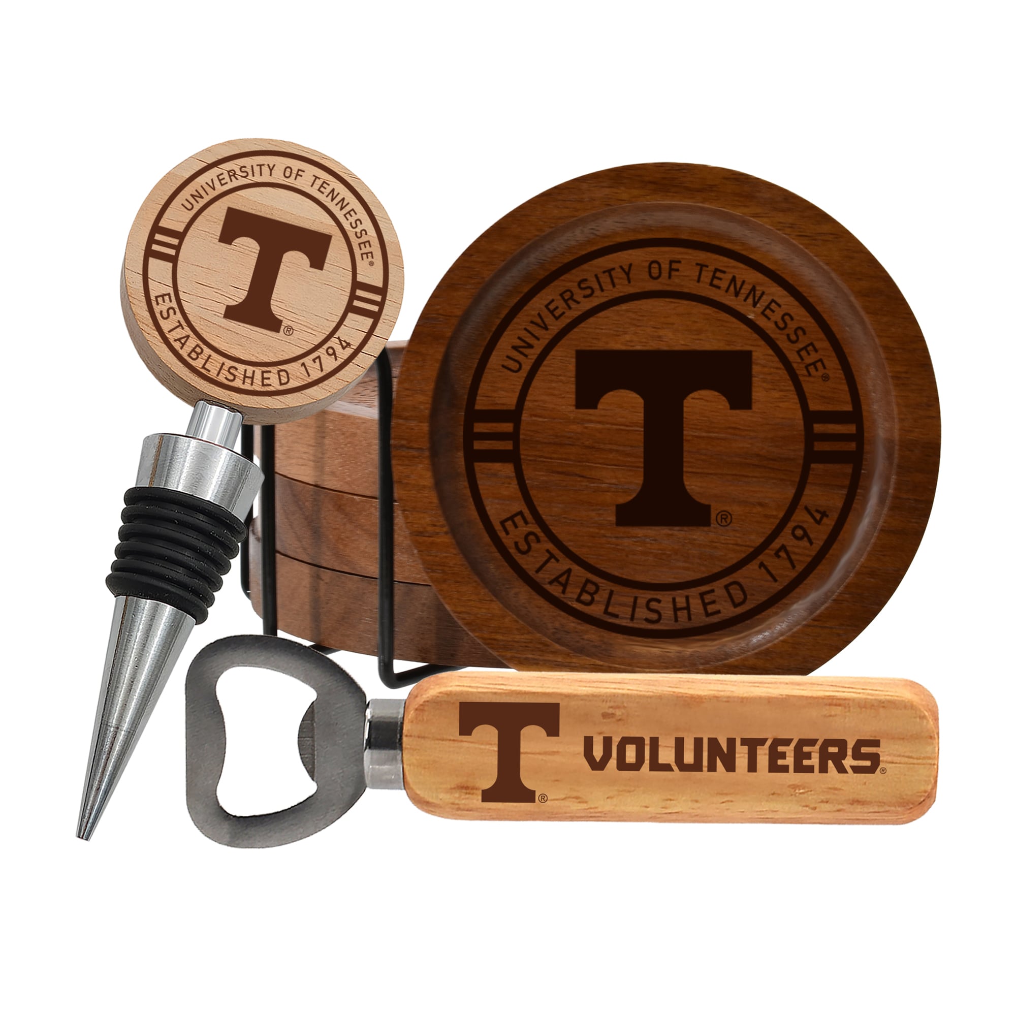 The Memory Company Tennessee Volunteers Coaster, Bottle Opener & Wine Stopper Set