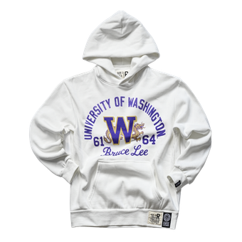 Men's Roots of Fight x Bruce Lee x Washington Huskies White Campus Legend Heavyweight Hoodie