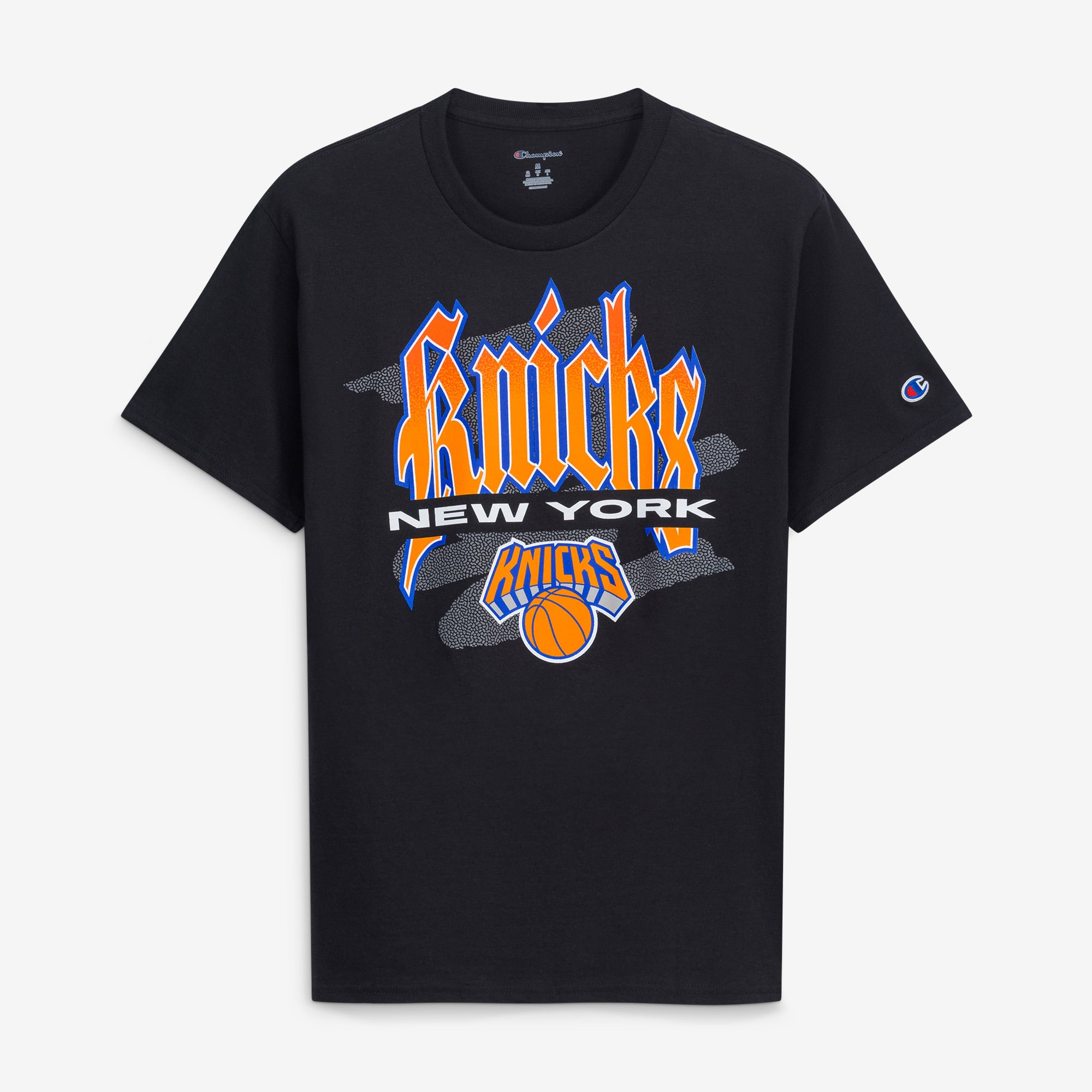 Men's Champion Black New York Knicks Goth Font Jersey T-Shirt