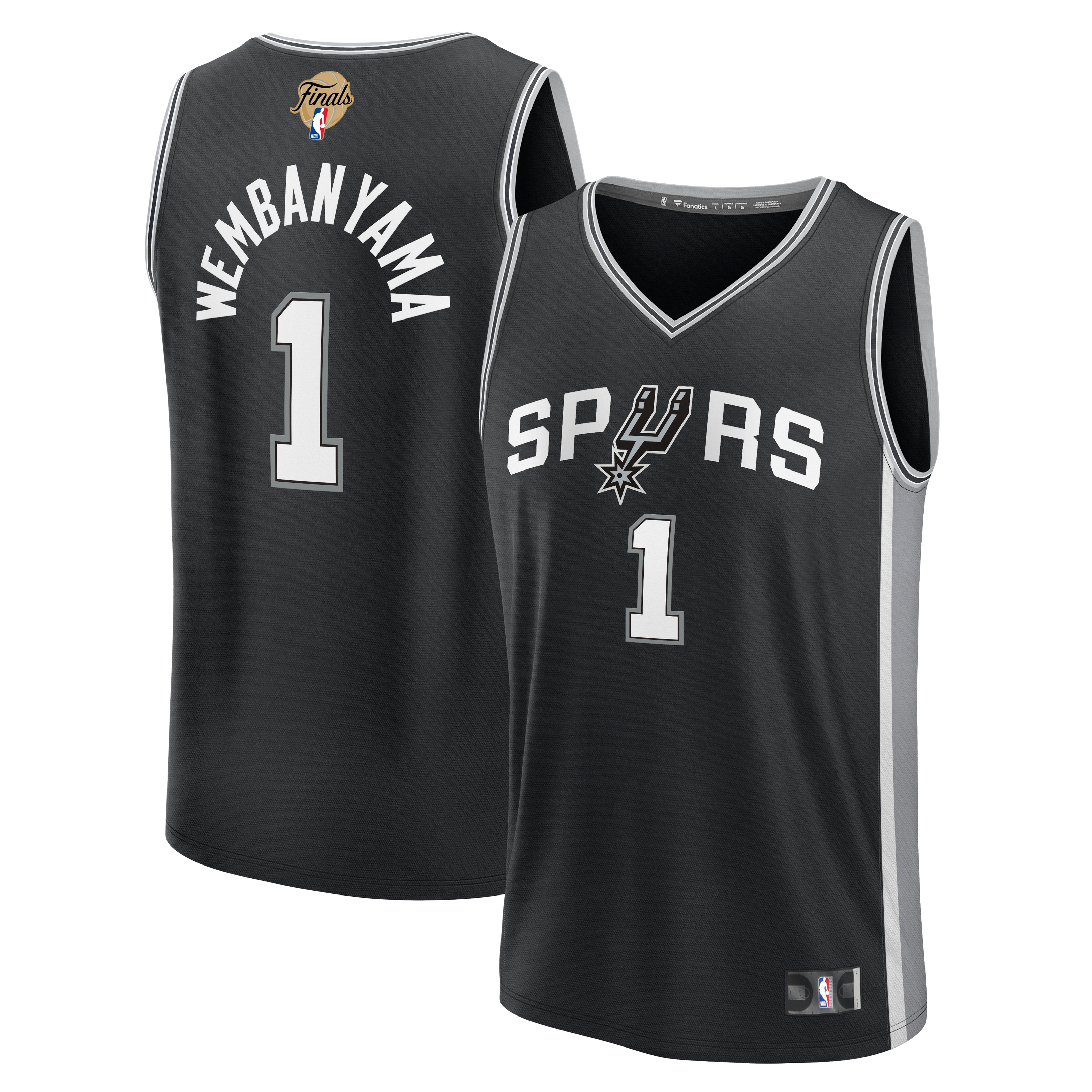 Youth Fanatics Victor Wembanyama Black San Antonio Spurs 2026 NBA Finals Patch Fast Break Replica Jersey - Icon Edition