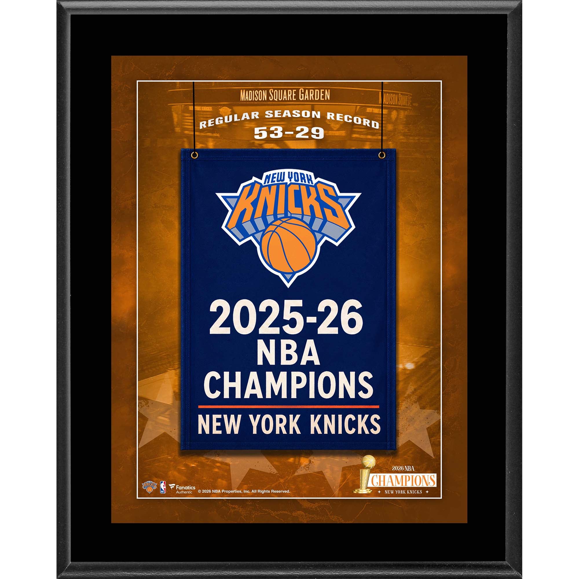 New York Knicks 2026 NBA Finals Champions 10.5" x 13" Sublimated Plaque