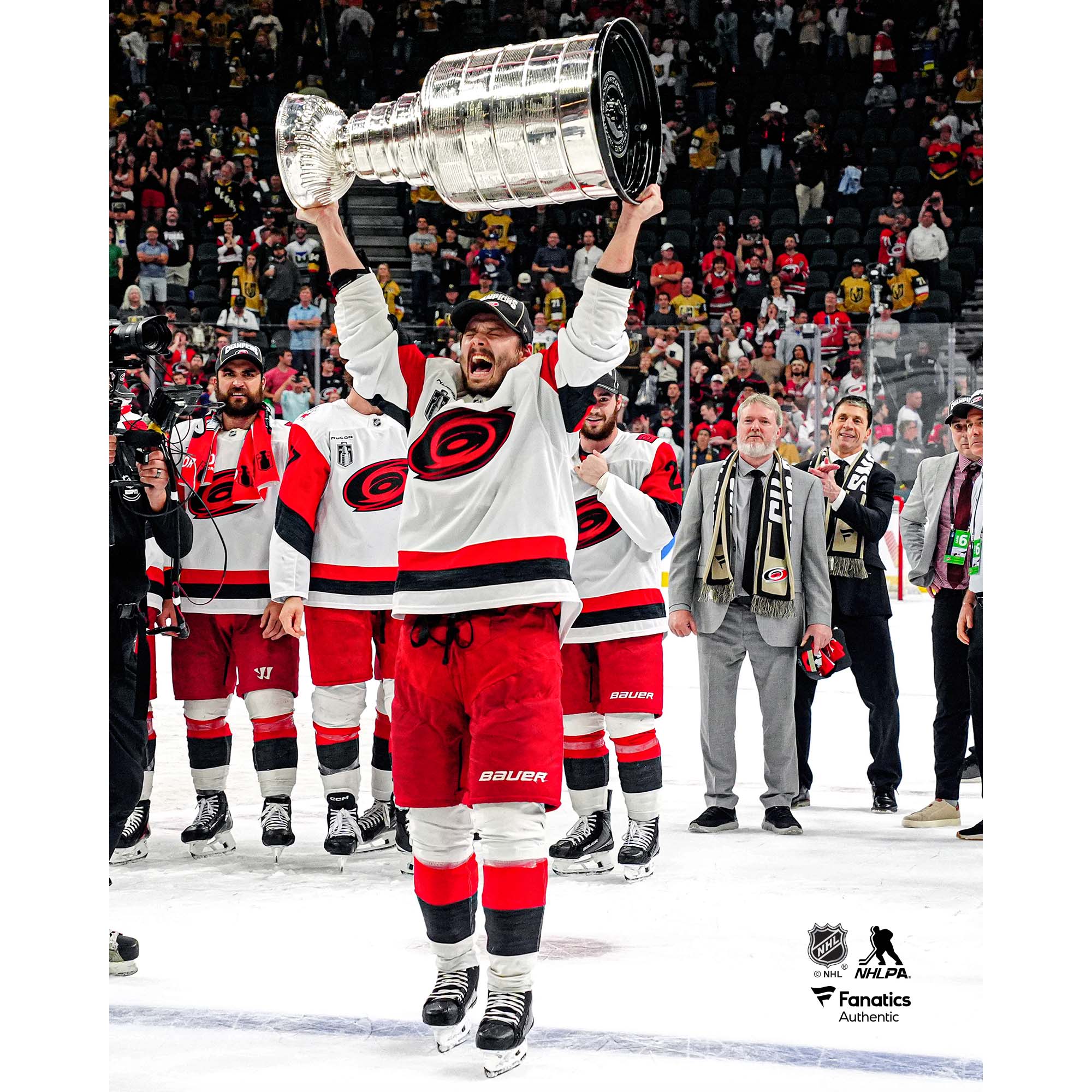 Sebastian Aho Carolina Hurricanes Unsigned 2026 Stanley Cup Champions Raising Cup Photograph