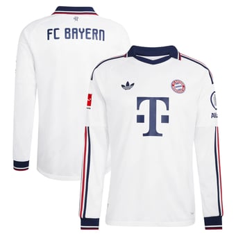 Men's adidas  White Bayern Munich 2026/27 Away On-Field Authentic Long Sleeve Patch Jersey