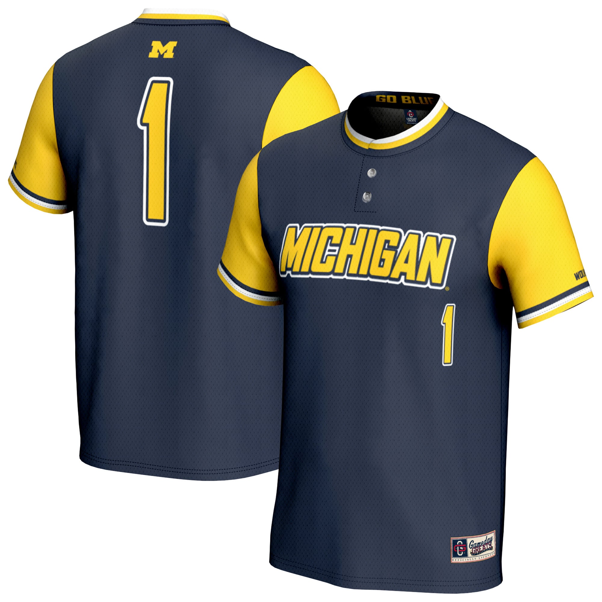 Youth GameDay Greats Navy Michigan Wolverines Lightweight Collegiate Softball Fashion Jersey