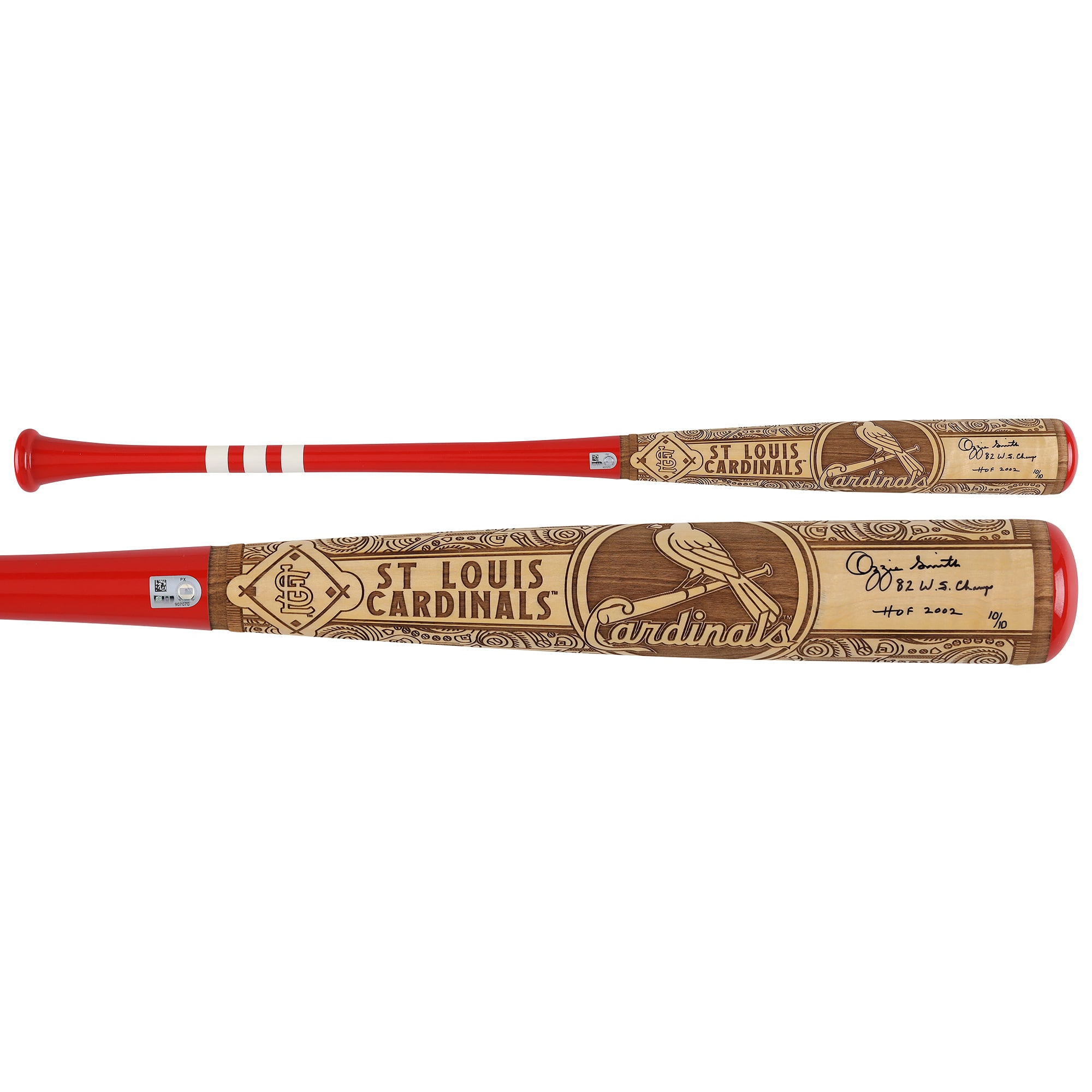 Ozzie Smith St. Louis Cardinals Autographed Pillbox Bat Company Mural Series Bat with Multiple Inscriptions - Limited Edition #10/10