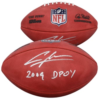 "Charles Woodson Green Bay Packers Autographed Duke Full Color Football with ""2009 DPOY"" Inscription"