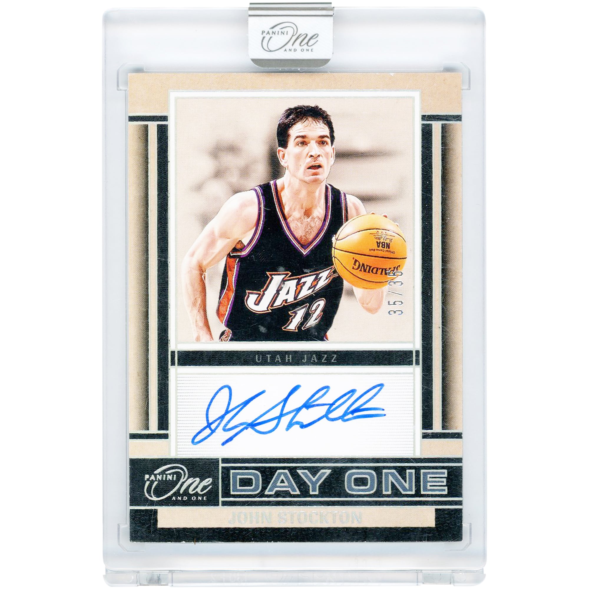 John Stockton Utah Jazz Autographed 2024-25 Panini One and One Day One #DOS-STC #35/35 Card