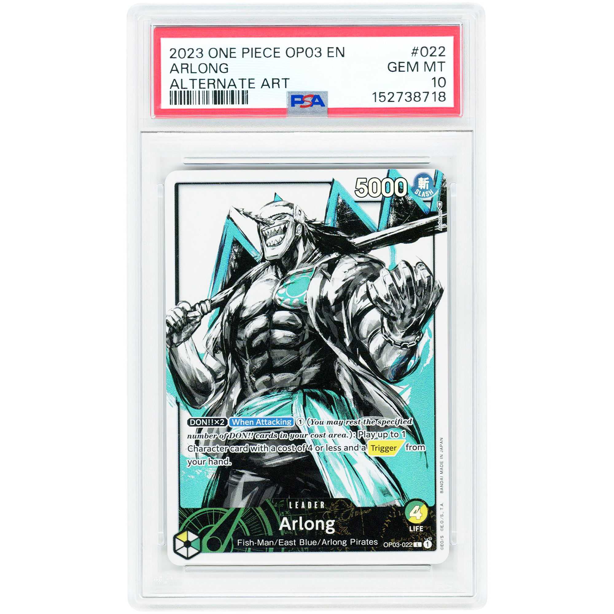 Arlong 2023 One Piece Pillars Of Strength Alternate Art #022 PSA Authenticated 10 Card
