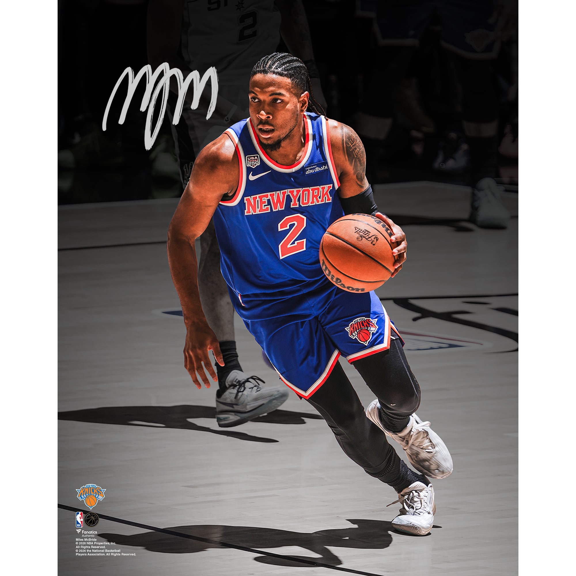 Miles McBride New York Knicks Autographed 2026 NBA Finals Champions 16" x 20" Action Spotlight Photograph