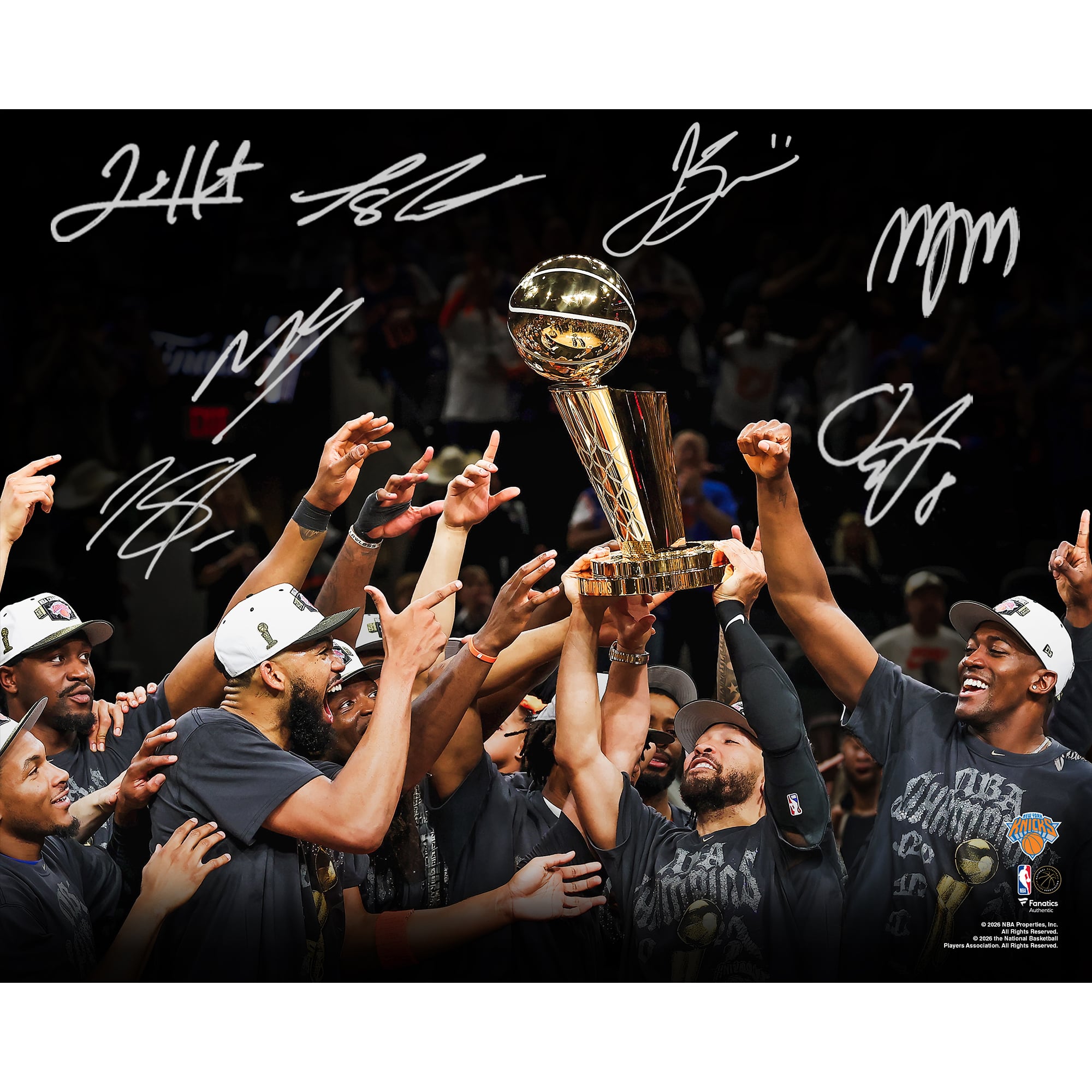 New York Knicks Autographed 2026 NBA Finals Champions 16" x 20" Team Celebration Photograph with at least 7 Signatures - Limited Edition of 500