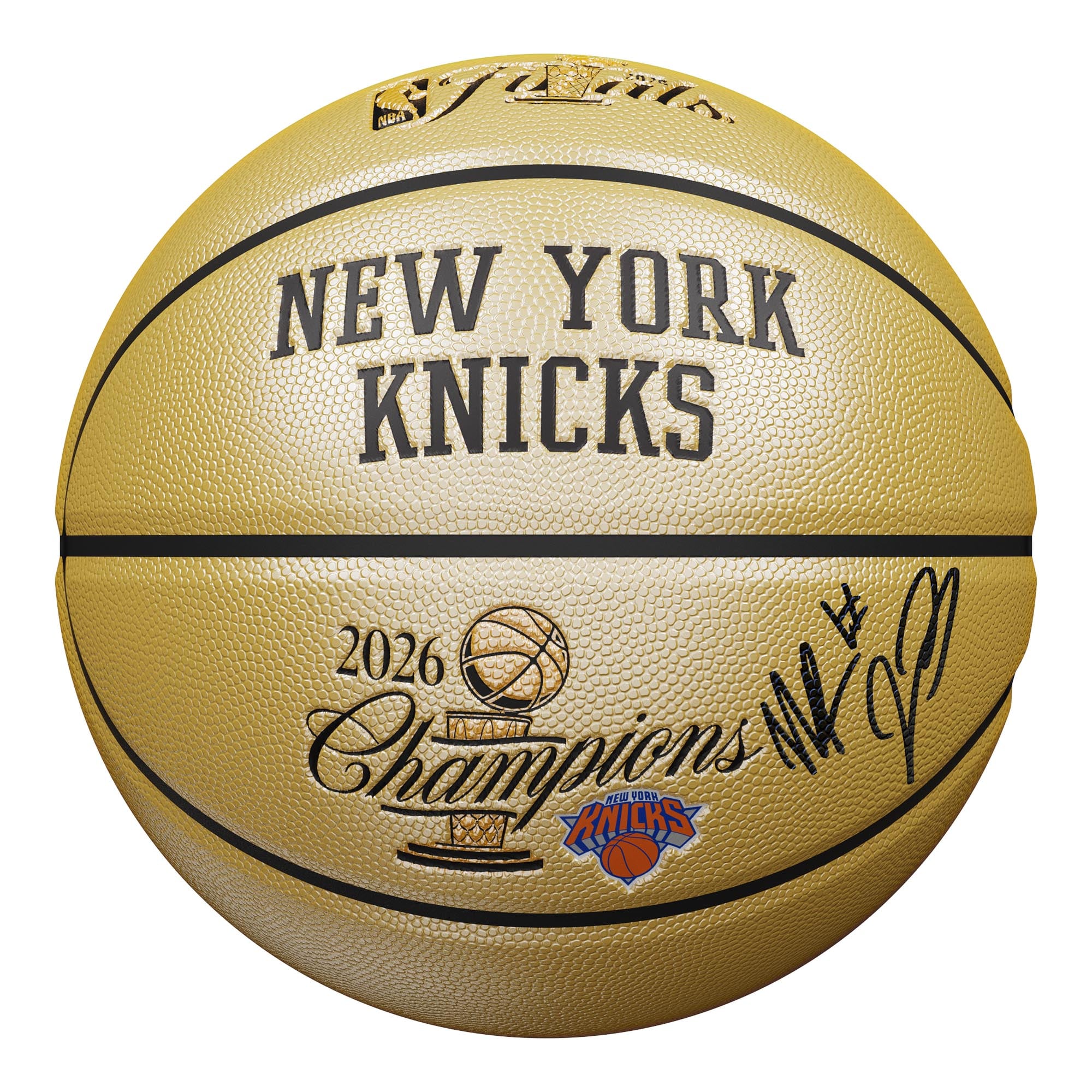 Mitchell Robinson New York Knicks Autographed 2026 NBA Finals Champions Wilson Champions Logo Gold Basketball