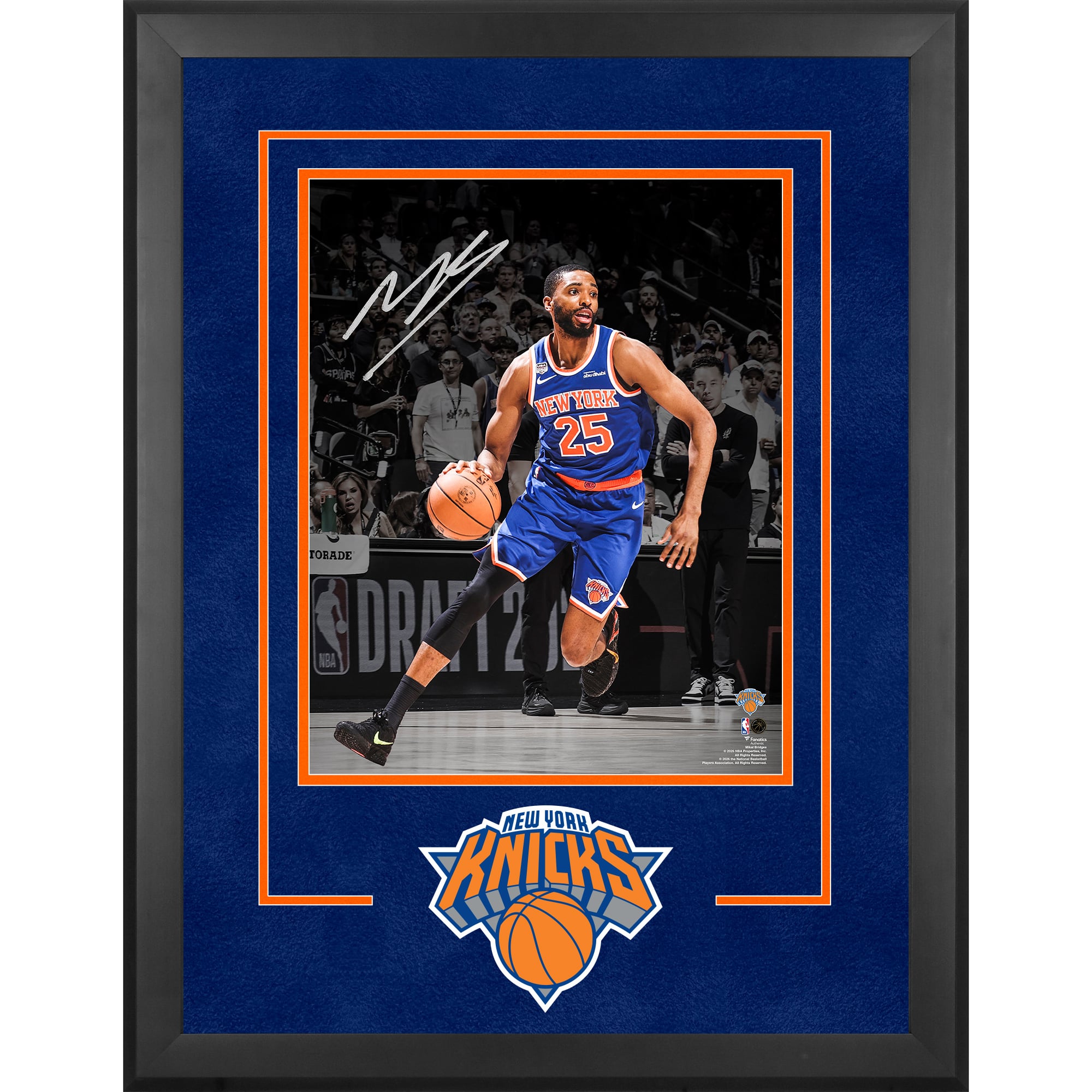 Mikal Bridges New York Knicks Autographed 2026 NBA Finals Champions Deluxe Framed 16" x 20" Action Spotlight Photograph