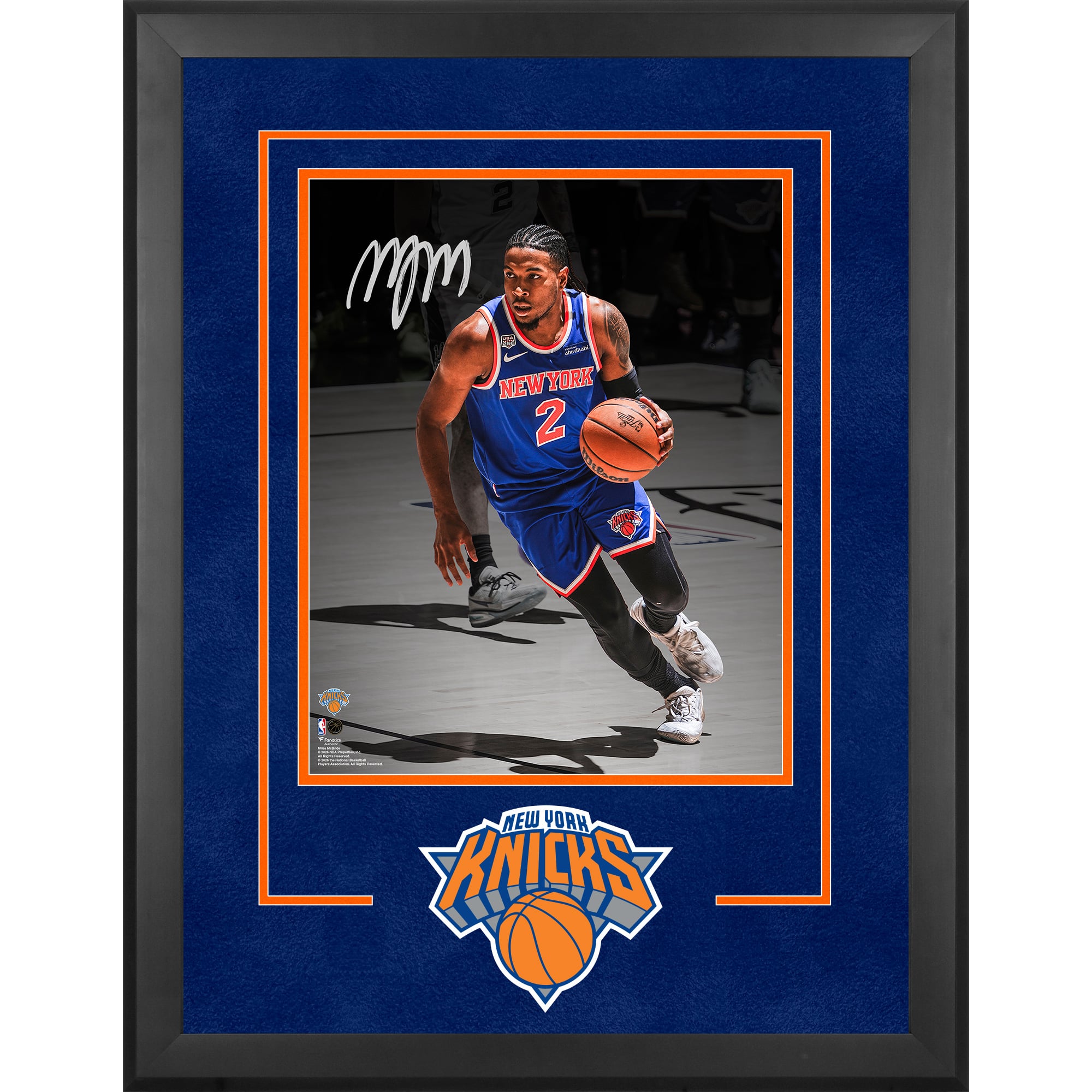 Miles McBride New York Knicks Autographed 2026 NBA Finals Champions Deluxe Framed 16" x 20" Action Spotlight Photograph