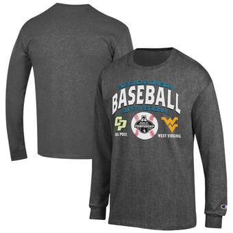 Unisex Champion Gray Cal Poly Mustangs vs. West Virginia Mountaineers 2026 NCAA Baseball Super Regional Matchup Long Sleeve T-Shirt