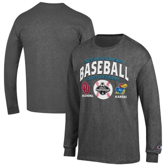 Unisex Champion Gray Oklahoma Sooners vs. Kansas Jayhawks 2026 NCAA Baseball Super Regional Matchup Long Sleeve T-Shirt
