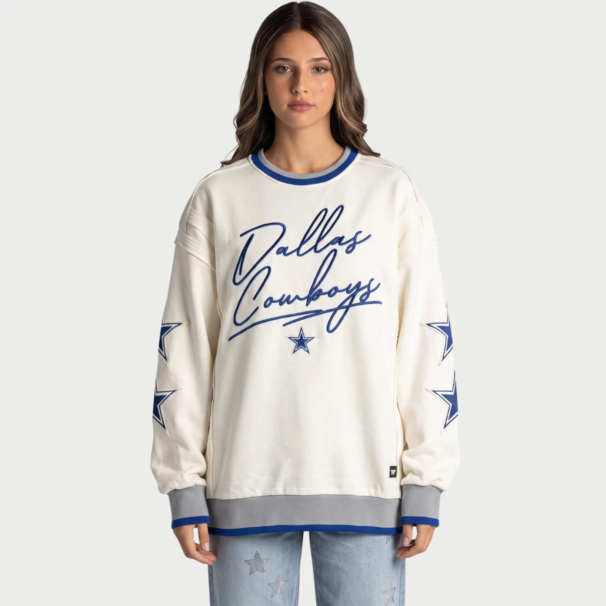 Women's The Wild Collective  Cream Dallas Cowboys Star Patch Fleece Sweatshirt