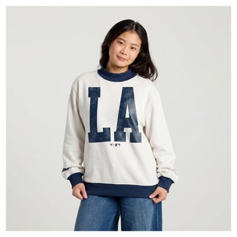 Women's Fanatics Cream Los Angeles Dodgers City Abbreviation Funnel Neck Fleece Sweatshirt