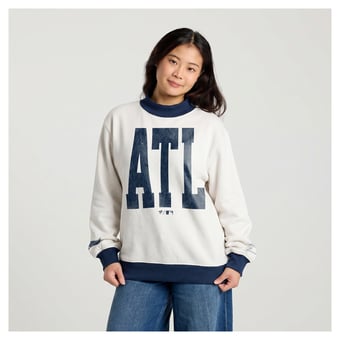 Women's Fanatics Cream Atlanta Braves City Abbreviation Funnel Neck Fleece Sweatshirt