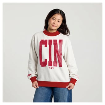 Women's Fanatics Cream Cincinnati Reds City Abbreviation Funnel Neck Fleece Sweatshirt
