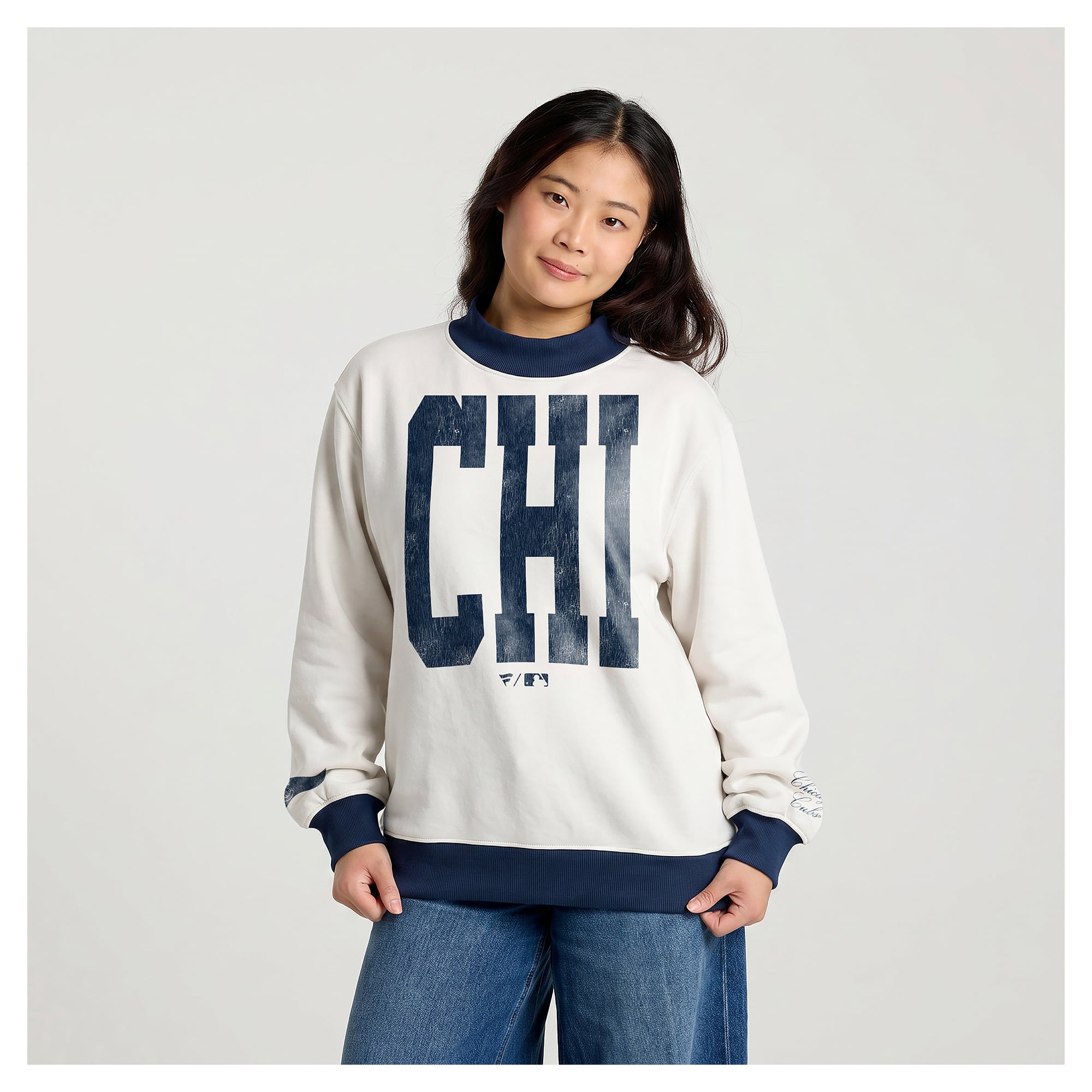 Women's Fanatics Cream Chicago Cubs City Abbreviation Funnel Neck Fleece Sweatshirt