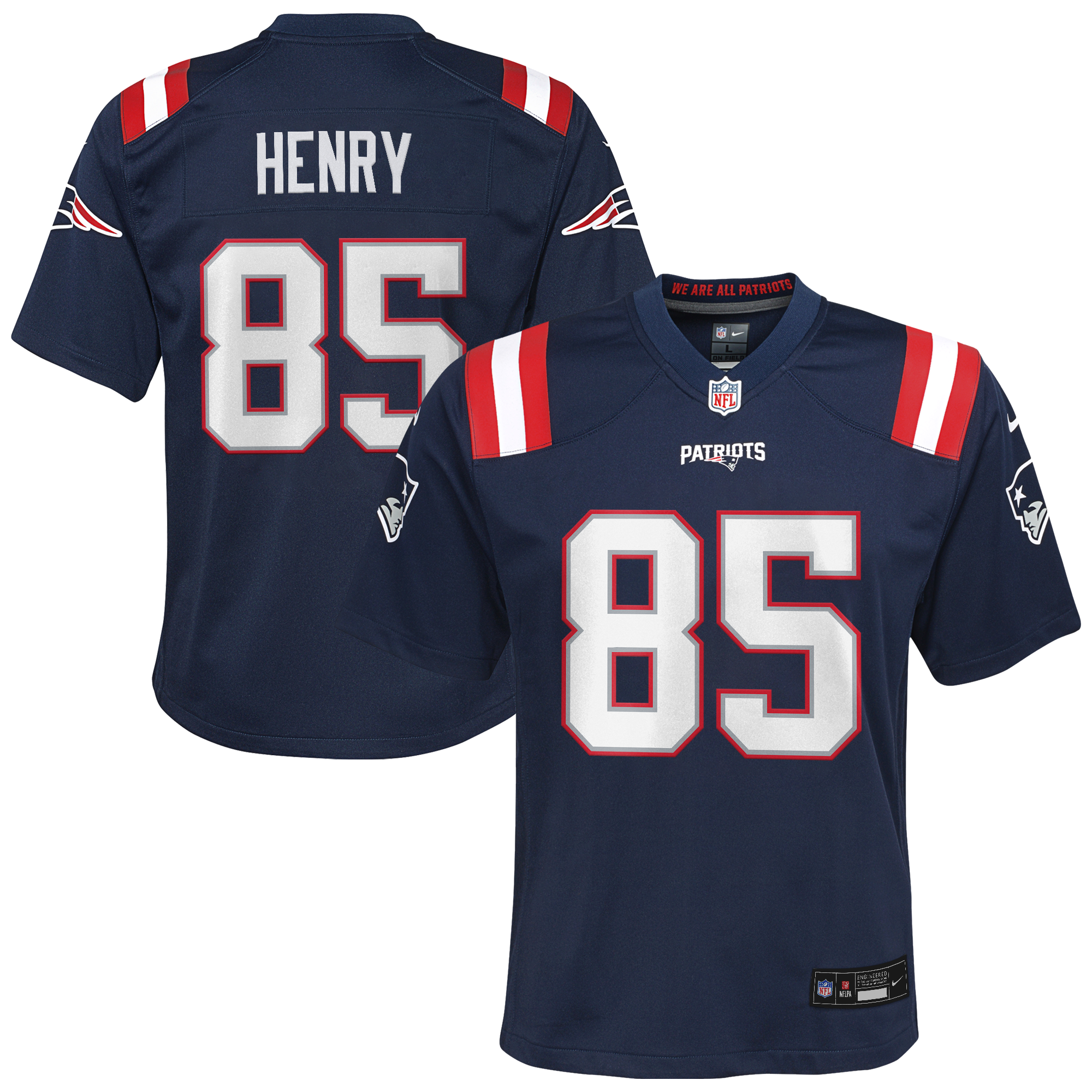 Camiseta de local Nike de los New England Patriots - Azul marino - Hunter Henry - Juvenil: retailer-supplied image
