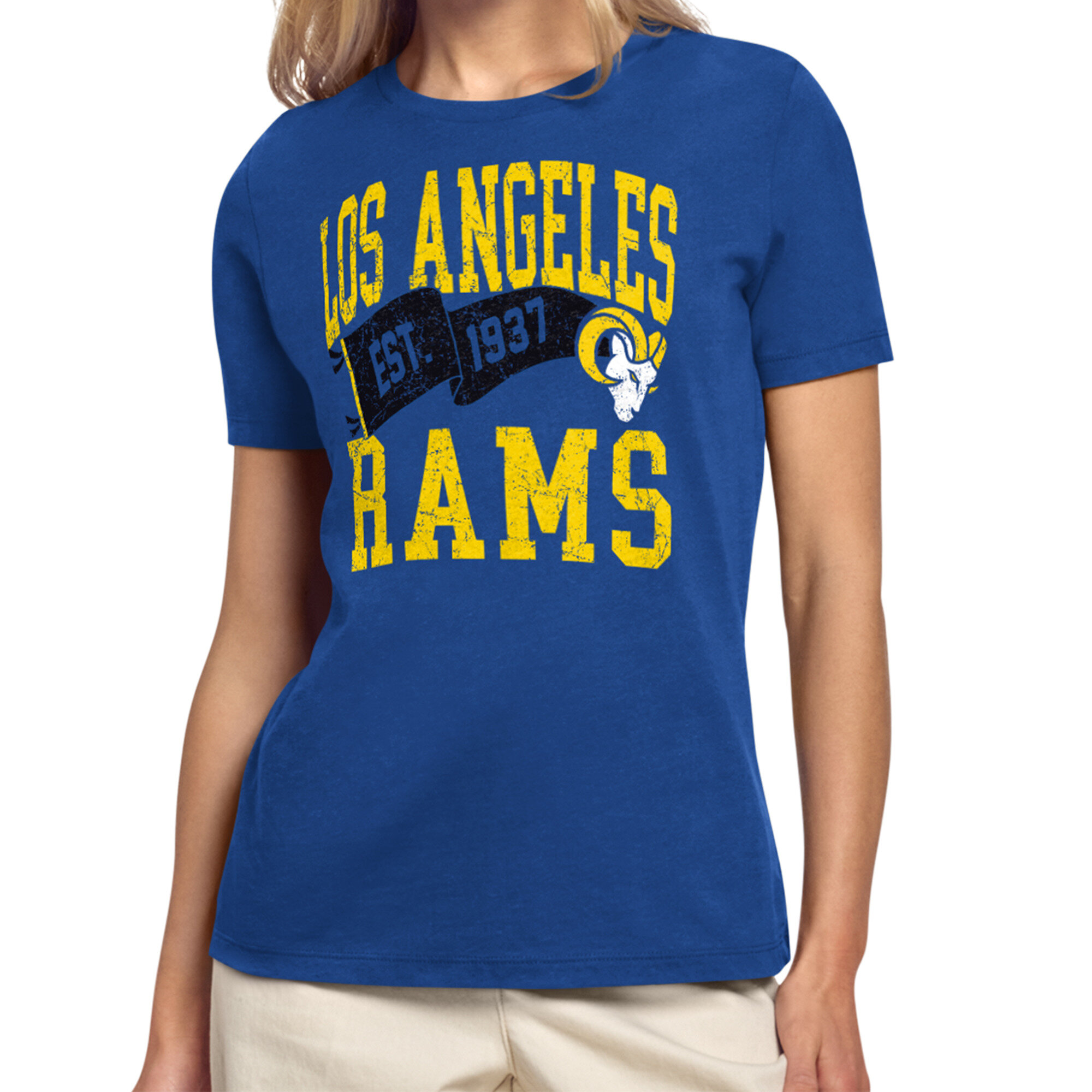 Women's Starter Royal Los Angeles Rams Pennant T-Shirt