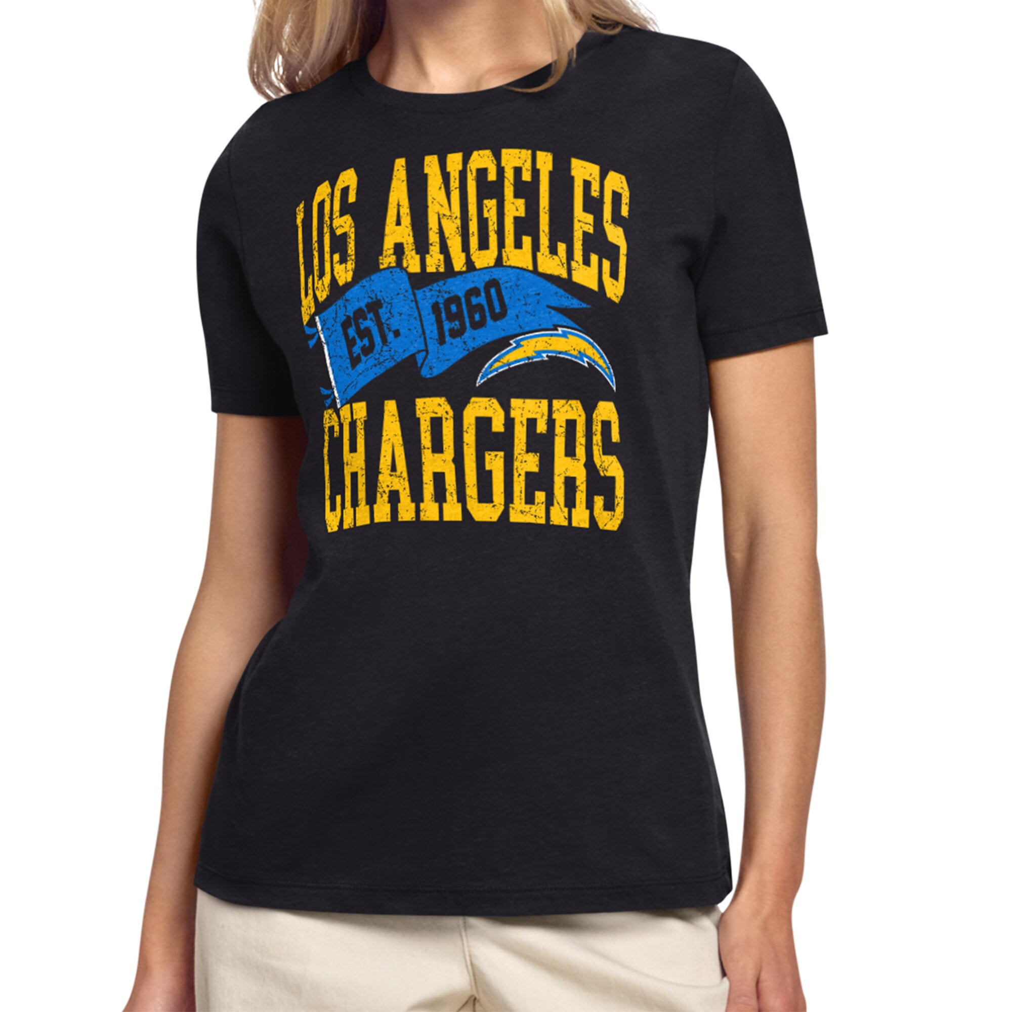 Women's Starter Black Los Angeles Chargers Pennant T-Shirt