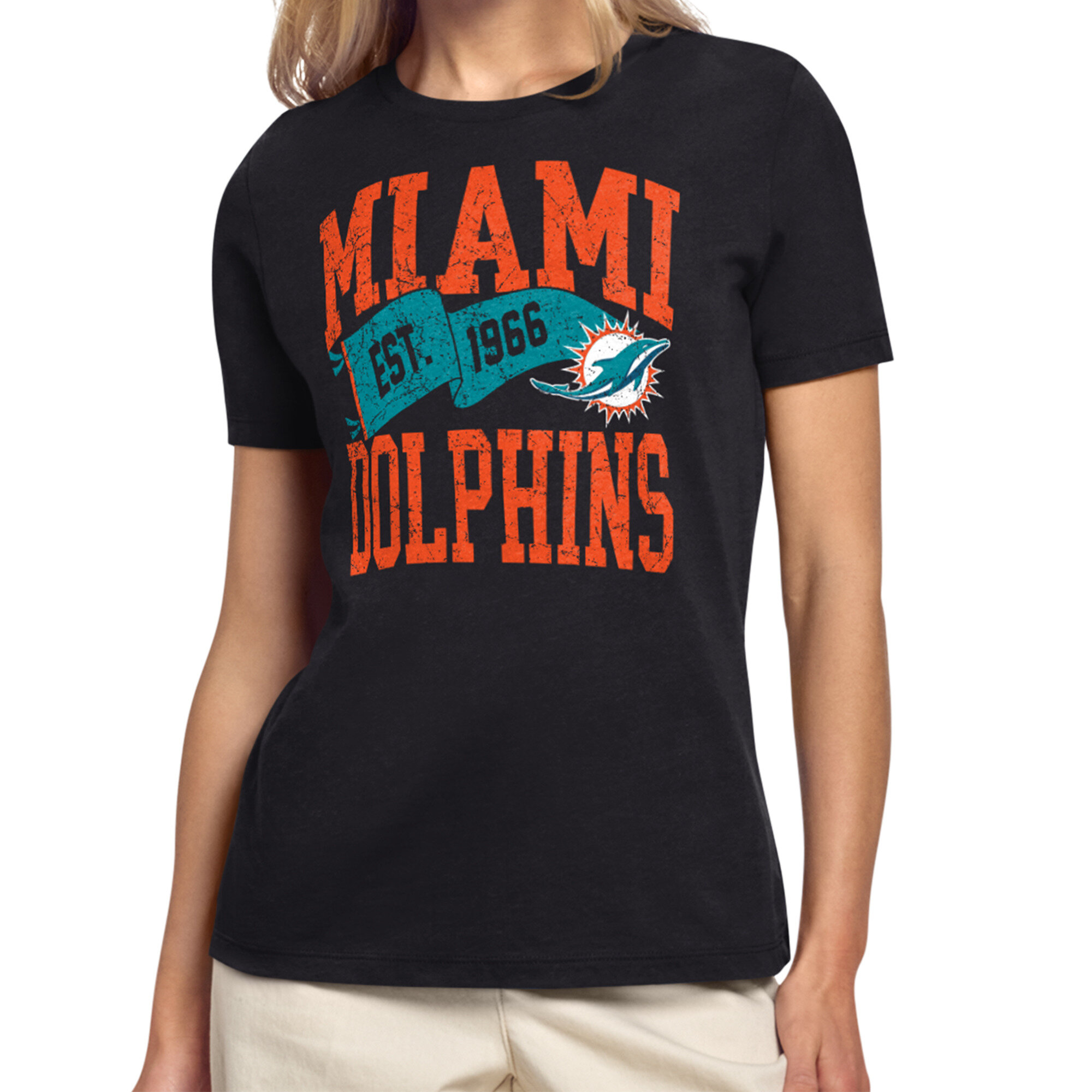 Women's Starter Black Miami Dolphins Pennant T-Shirt