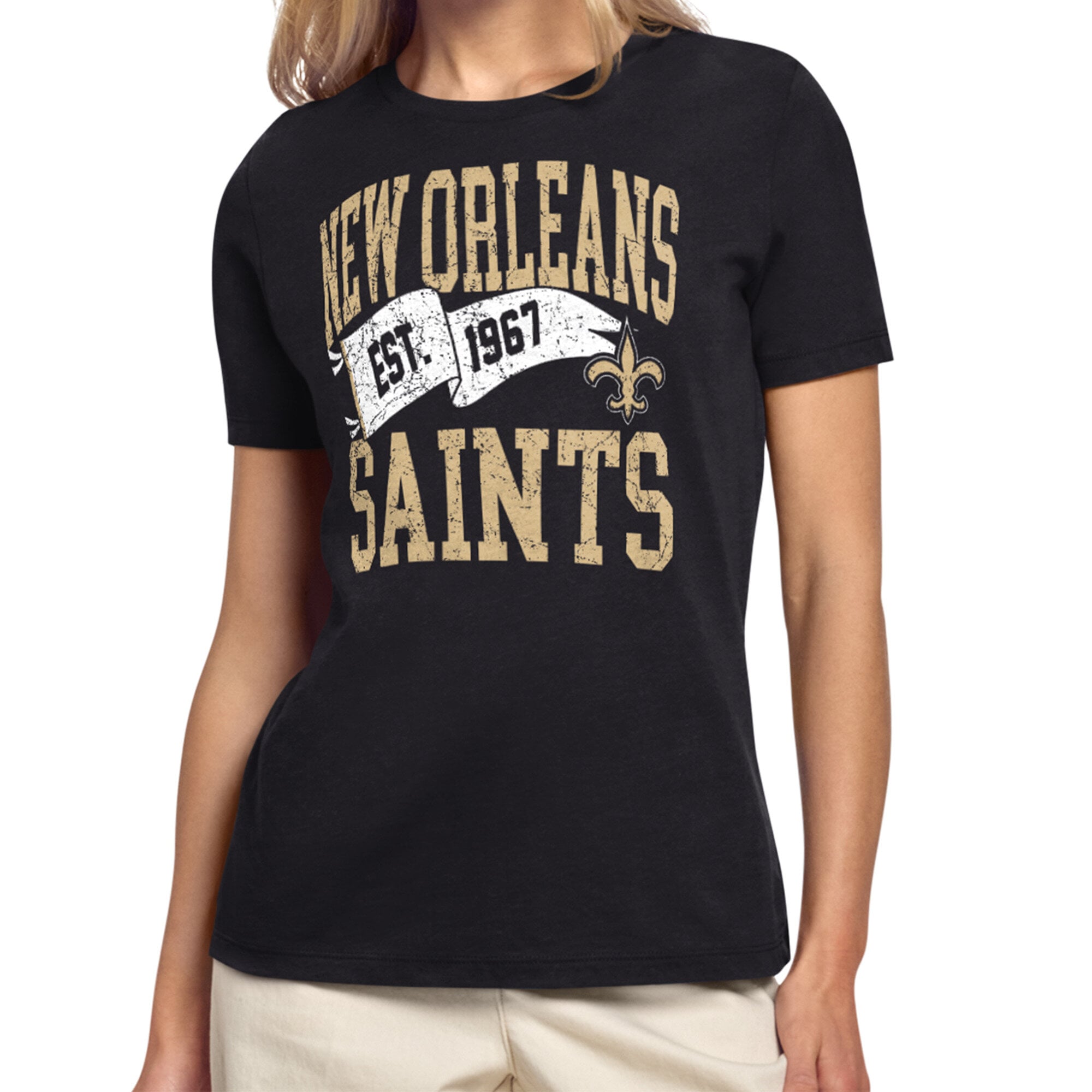 Women's Starter Black New Orleans Saints Pennant T-Shirt