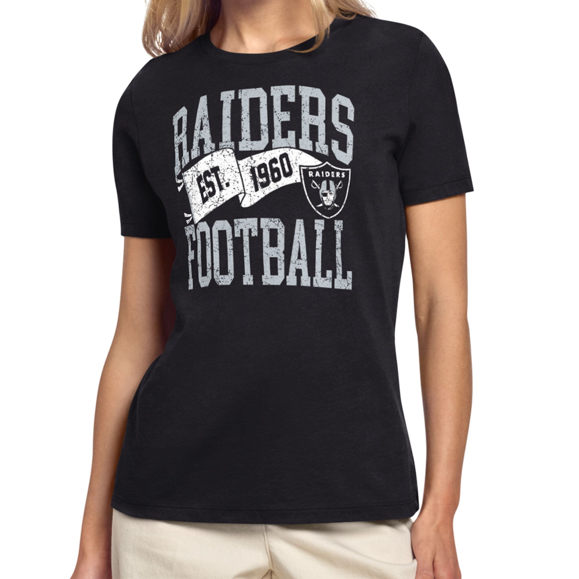 Women's Starter Black Las Vegas Raiders Pennant T-Shirt