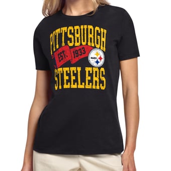 Women's Starter Black Pittsburgh Steelers Pennant T-Shirt