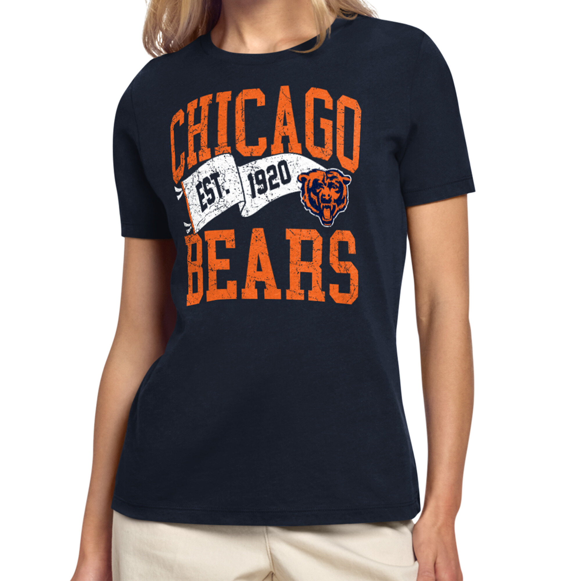 Women's Starter Navy Chicago Bears Pennant T-Shirt