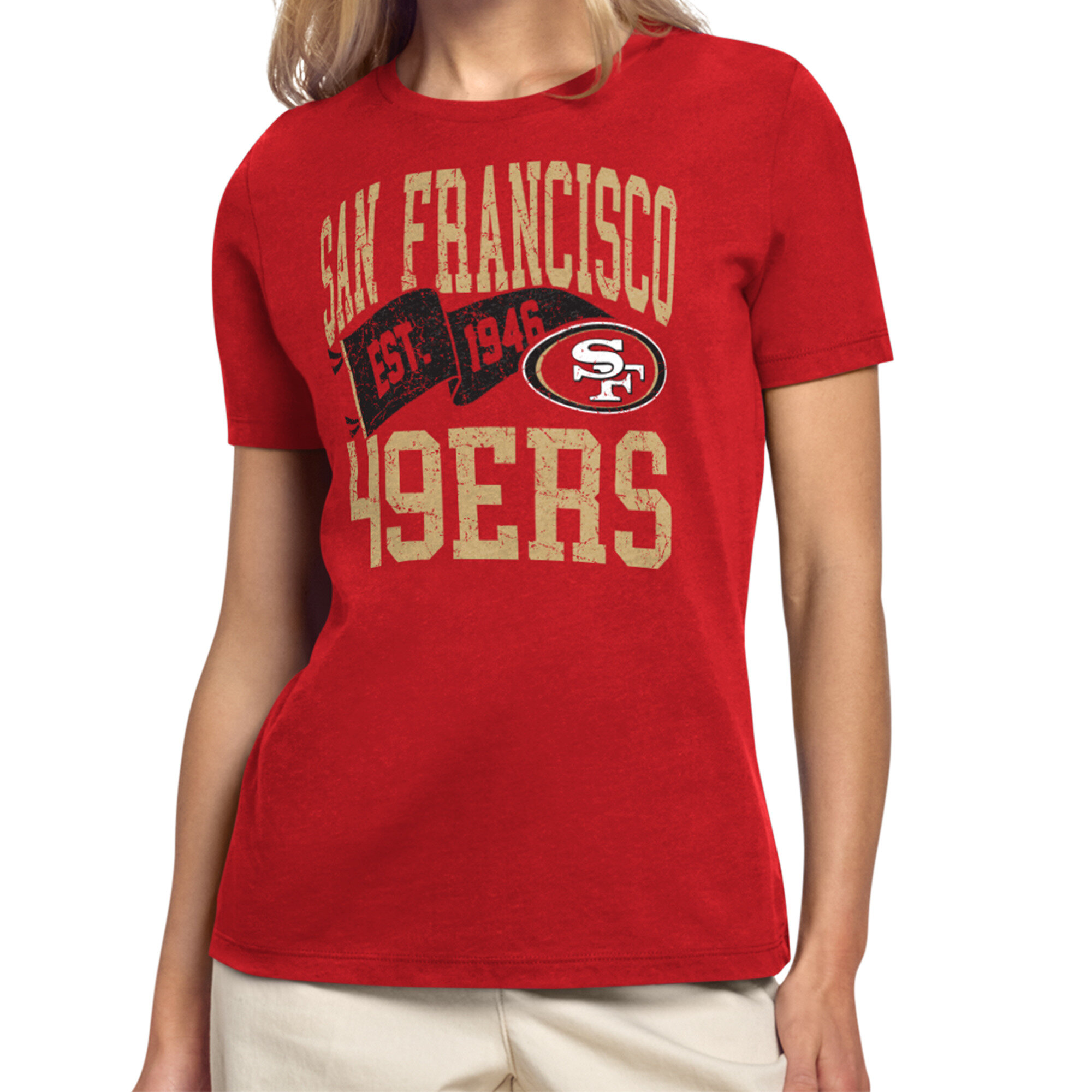 Women's Starter Scarlet San Francisco 49ers Pennant T-Shirt