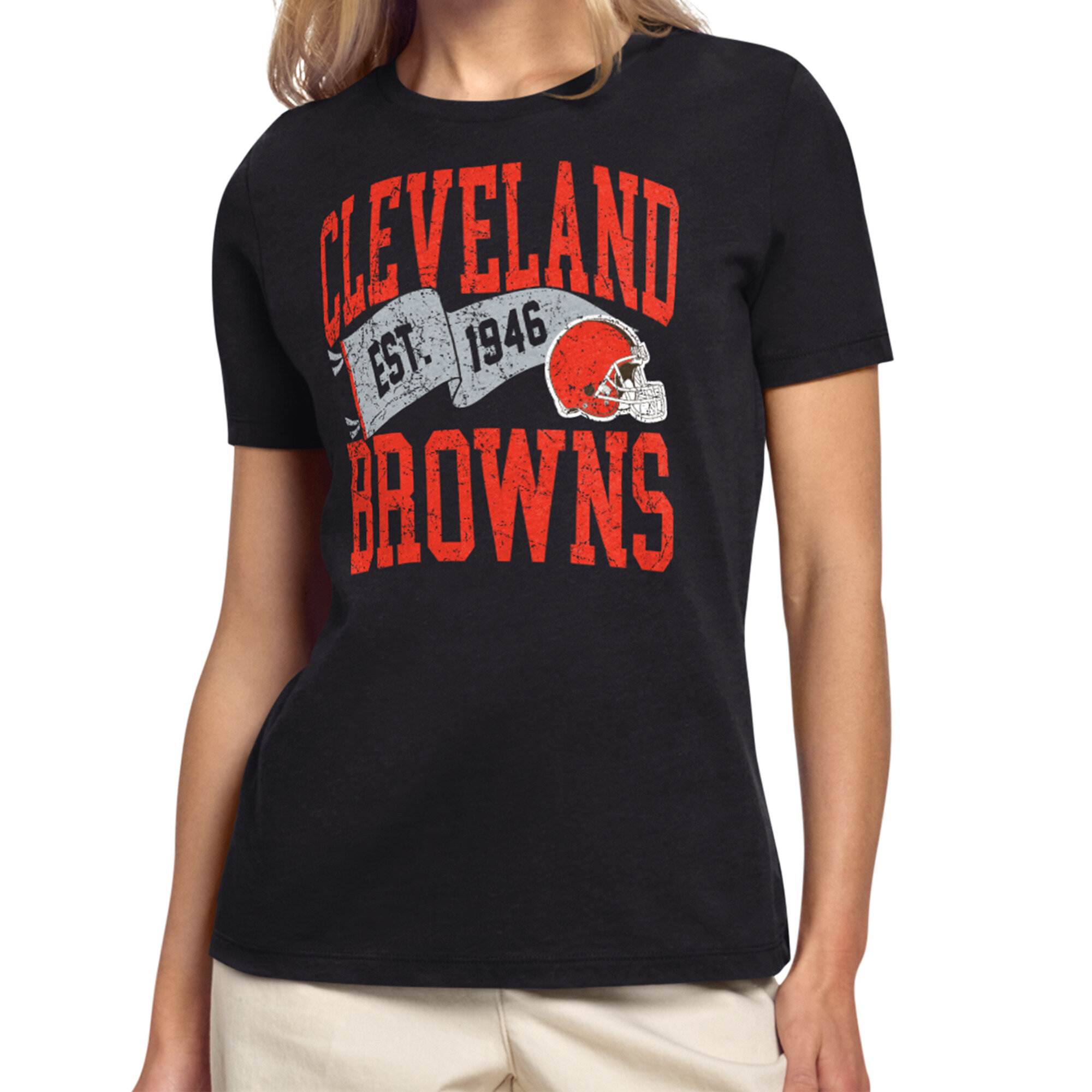 Women's Starter Black Cleveland Browns Pennant T-Shirt