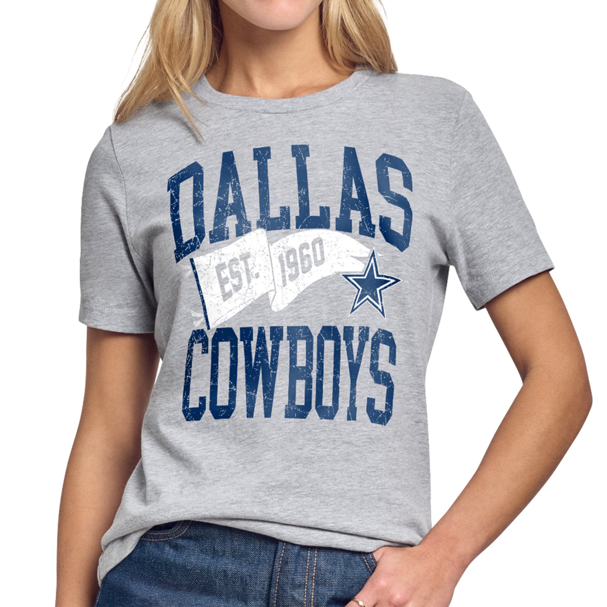 Women’s Starter Gray Dallas Cowboys Pennant T-Shirt Women’s Starter Gray Dallas Cowboys Pennant T-Shirt