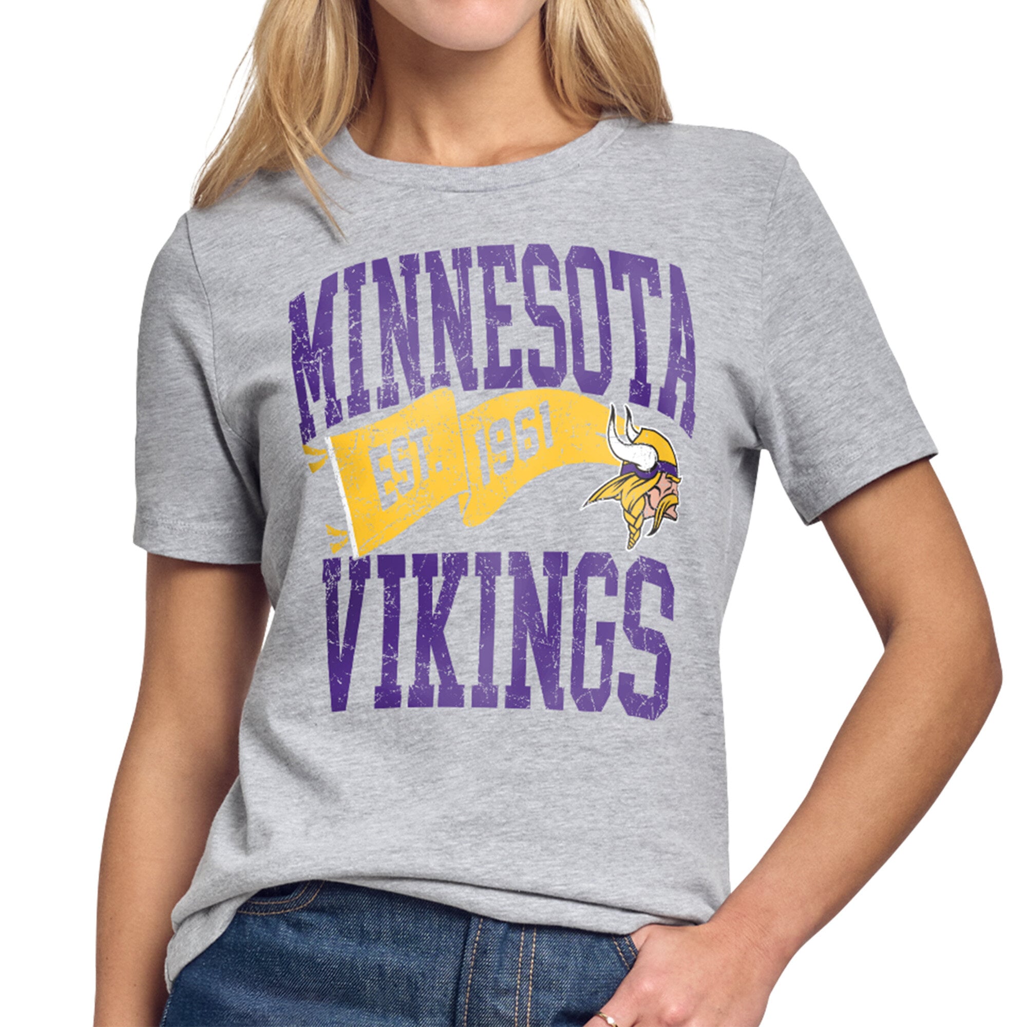 Women's Starter Gray Minnesota Vikings Pennant T-Shirt