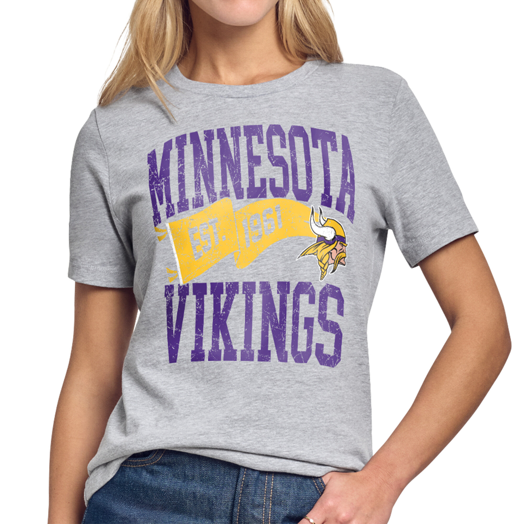 Women's Starter Gray Minnesota Vikings Pennant T-Shirt